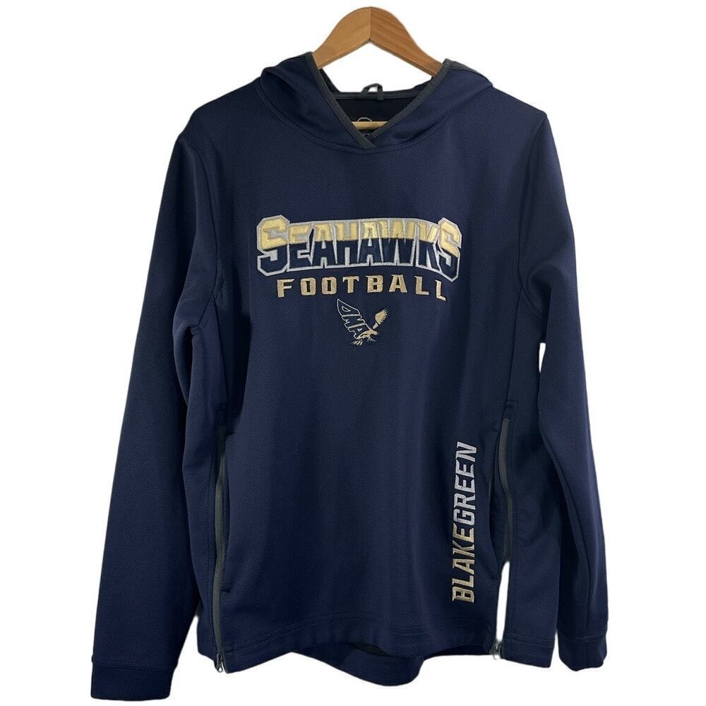 X-GRAIN Seattle Seahawks NFL Navy Blue and Gold Hoodie Sweatshirt Size Medium